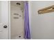 This bathroom shower features white subway tile and a modern shower head fixture at 500 Ellen Dr, Knightdale, NC 27545