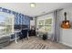 Well lit home office with two desks, dual monitors, blue accent wall, and ample natural light at 6300 Pleasant Pines Dr # 101, Raleigh, NC 27613