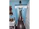 Hallway with wood floors and blue walls, leading to other rooms in the house at 651 Berry Chase Way, Cary, NC 27519