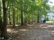 Scenic backyard with lush trees and a glimpse of neighboring houses in a peaceful setting at 8100 Laurel Mountain Rd, Raleigh, NC 27613