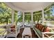 Comfortable screened porch featuring wicker furniture and scenic lake views at 81002 Alexander, Chapel Hill, NC 27517
