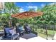 Inviting outdoor patio with comfortable seating and an umbrella, perfect for relaxing and enjoying the outdoors at 108 Ribbon Walk Ln, Holly Springs, NC 27540