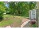Backyard featuring a shed and an outdoor seating area, ideal for relaxation at 2410 Huron St, Durham, NC 27707
