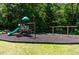 Community playground with swings, slide and picnic table surrounded by lush greenery at 4536 Sugarbend Way, Raleigh, NC 27606