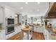 Bright kitchen with white cabinets, stainless steel appliances, granite countertops, and wooden island table at 4725 Saratoga Falls Ln, Raleigh, NC 27614