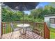 Enjoy outdoor dining with this covered patio table set surrounded by a lush, green backyard at 527 N Cypress St, Wendell, NC 27591