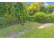 Overgrown backyard featuring grass, landscaping, some stones, and black fencing at 527 N Cypress St, Wendell, NC 27591