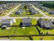 An aerial view showcasing the layout of a residential neighborhood with fenced yards and neatly arranged homes at 737 Botanical Ct, Bunnlevel, NC 28323
