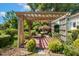 Charming backyard pergola with brick patio and lush landscaping, creating a serene outdoor space at 86 Basswood Cir, Willow Springs, NC 27592