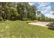 Backyard featuring a concrete patio, lush green lawn, and surrounding trees at 127 Strike Eagle Dr, Broadway, NC 27505