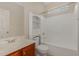 This functional bathroom features a tub shower and vanity with cabinet storage at 127 Strike Eagle Dr, Broadway, NC 27505