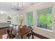 Dining area features large windows overlooking a screened porch and lush backyard. Open floorplan at 217 Macy Grove Dr, Chapel Hill, NC 27517