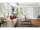Inviting living room featuring hardwood floors, large windows, and a stylish area rug at 2804 Barmettler St, Raleigh, NC 27607