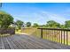 Spacious wooden deck overlooking a grassy backyard and garden at 3831 Abattoir Rd, Angier, NC 27501