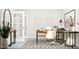 Well-lit home office showcasing a stylish desk, patterned rug, and French doors at 5545 Cayden Cove Dr, Wendell, NC 27591