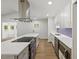 Well-lit kitchen featuring stainless steel appliances, granite counters, and sleek white cabinets at 5709 Russell Rd, Durham, NC 27712