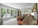 Sun-drenched living room boasts large windows with views of the surrounding greenery at 5836 Sandstone Dr, Durham, NC 27713