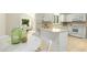 Bright eat-in kitchen featuring white cabinets, an eat-at bar, and views into the adjacent living space at 623 Totten Pl, Chapel Hill, NC 27514