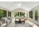 Sunroom style living room with vaulted ceilings, and surrounded by windows with beautiful backyard views at 623 Totten Pl, Chapel Hill, NC 27514