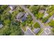 An aerial view of a neighborhood street filled with charming homes and beautiful, mature trees at 1007 W Markham Ave, Durham, NC 27701