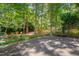 A peaceful backyard shows a concrete patio surrounded by landscaping and a wooden fence at 1007 W Markham Ave, Durham, NC 27701