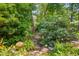 Stone path winding through lush greenery and garden at 1007 W Markham Ave, Durham, NC 27701