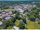 An elevated aerial view showcasing neighborhood and a nearby shopping district at 118 N 7Th St, Smithfield, NC 27577