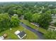 An aerial view displays a residential area with green trees and houses along quiet roads at 1402 Tarleton Ave, Burlington, NC 27215