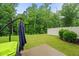 Expansive backyard features lush lawn, a patio, and privacy fence with a wooded backdrop at 3215 Retama, New Hill, NC 27562