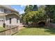 Charming backyard features a brick patio, lush lawn, mature trees, and a privacy fence at 3306 Storybook Ln, Raleigh, NC 27614