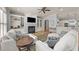Comfortable living room with a fireplace, TV, built-in cabinets, and seamless flow into the adjacent kitchen at 3306 Storybook Ln, Raleigh, NC 27614