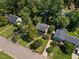 Aerial view of a well-maintained home with mature trees in a quiet neighborhood at 3317 Harden Rd, Raleigh, NC 27607