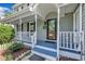 Inviting covered front porch with white railing and blue floor, perfect for enjoying the outdoors at 4309 Birmingham Way, Raleigh, NC 27604