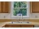 A close up of the kitchen sink and window looking out at the backyard at 4309 Birmingham Way, Raleigh, NC 27604