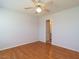 Bedroom featuring a ceiling fan and laminate flooring at 516 Yellow Berry, Wendell, NC 27591