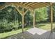 Covered back porch with views of yard and woods, with lots of shade at 5328 Willow Cry Ln, Raleigh, NC 27613