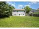 A well-maintained backyard features green grass, bordered by trees and fencing, offering privacy and space at 709 Woodgreen Dr, Durham, NC 27704