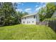 A well-maintained backyard features green grass, bordered by trees and fencing, offering privacy and space at 709 Woodgreen Dr, Durham, NC 27704