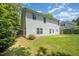 A well-maintained backyard features green grass, bordered by trees and fencing, offering privacy and space at 709 Woodgreen Dr, Durham, NC 27704
