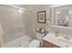 Cozy bathroom featuring a glass shower stall, sink, toilet, vanity and bright neutral walls at 812 Bear Tree Crk, Chapel Hill, NC 27517