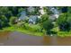 Scenic aerial view of lakeside homes, highlighting peaceful neighborhood and lake access at 9701 Corktree Ct, Wake Forest, NC 27587