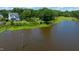 Beautiful property with a spacious backyard bordering a serene lake, complete with dock and mature trees at 9701 Corktree Ct, Wake Forest, NC 27587