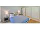 Cozy bedroom featuring carpet floors, two closets, and stylish lamps on the nightstands at 1205 Hillsborough Rd, Chapel Hill, NC 27516