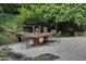 Outdoor patio with large table and chair setting perfect for entertaining guests surrounded by nature's beauty at 1320 Shepherd St, Durham, NC 27707