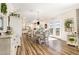Elegant dining area with chandelier, stylish furnishings, and seamless access to the kitchen at 190 Mitchells Chapel Road, Pittsboro, NC 27312