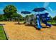 Community playground equipment on wood chip base with blue sunshades at 2129 Glade Valley Ln, Morrisville, NC 27560