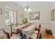 This dining room features light-colored walls, a chandelier, and a table and chairs set on a gray rug at 23 Northern Way Ct, Durham, NC 27712