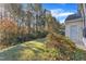 Enjoy this grassy backyard with mature trees on a crisp autumn day at 513 Woodson Dr, Clayton, NC 27527