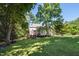 Lush backyard with well-maintained lawn and mature trees providing ample shade and privacy at 5940 Dahlberg Dr, Raleigh, NC 27603