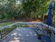 Enjoy this outdoor deck with chairs and small table, surrounded by a fenced backyard and mature trees at 908 E Hudson Ave, Durham, NC 27704